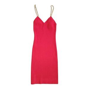 Michael Kors Dress Womens Size XS Red Ribbed Gold Logo Chain Bodycon Stretch